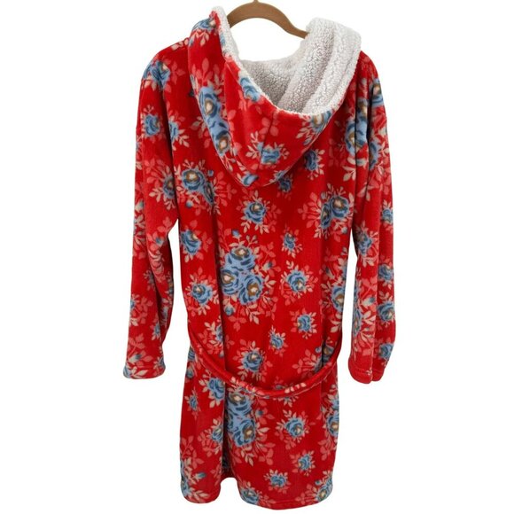 Matilda Jane Womens Plush Floral Robe With Hood & Belt Red/Blue Size S - Picture 5 of 6